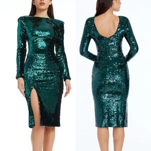Dress the population Natalie Dress Deep Emerald Sequin Long sleeve M Medium